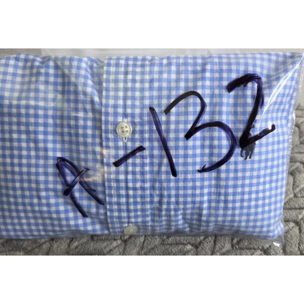 Ralph Lauren Boy Size Large 14-16 Ghingam Check Button Down Blue White Logo Pony